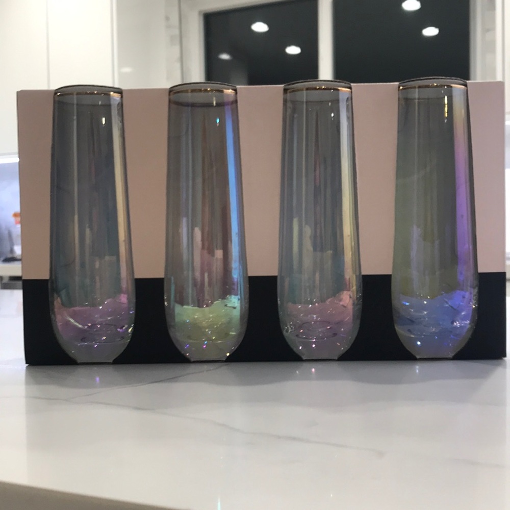 Rachel Zoe Champagne Flutes Gold Rim